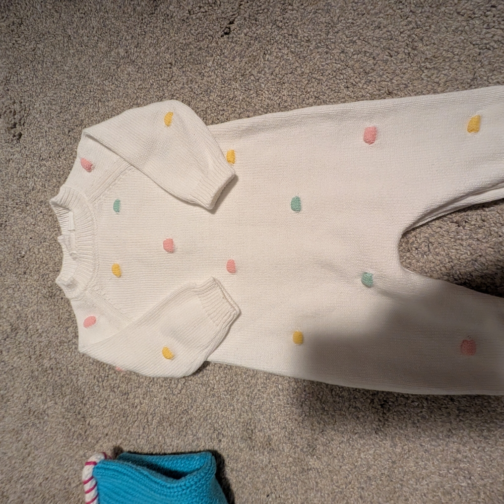 Little Me White Footie with Pastel Dots
